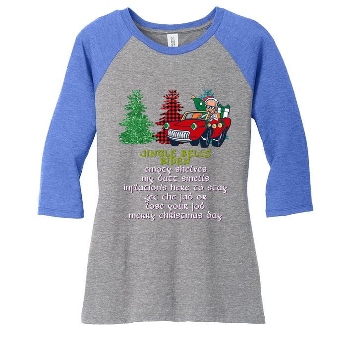 Jingle Bell Biden Xmas Santa Trump 3 Ugly Christmas Sweater Cute Gift Women's Tri-Blend 3/4-Sleeve Raglan Shirt