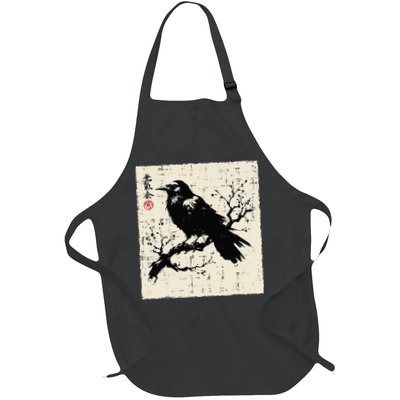 Japanese Bird Black Raven Vintage Crow Art Apron