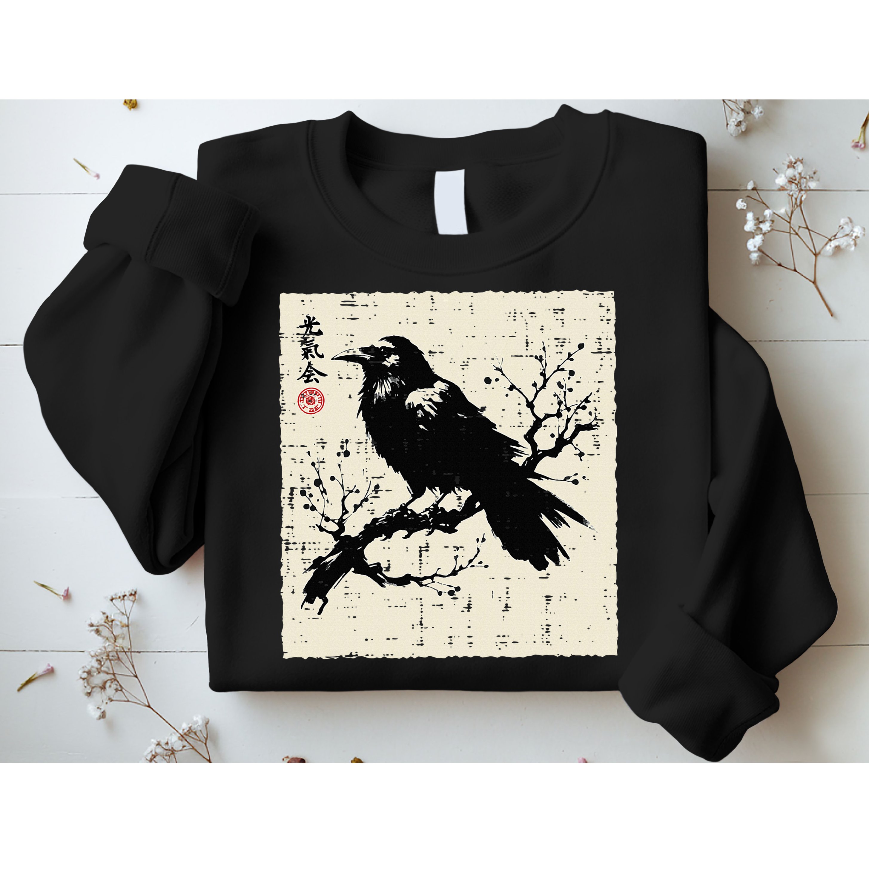 Japanese Bird Black Raven Vintage Crow Art Sweatshirt