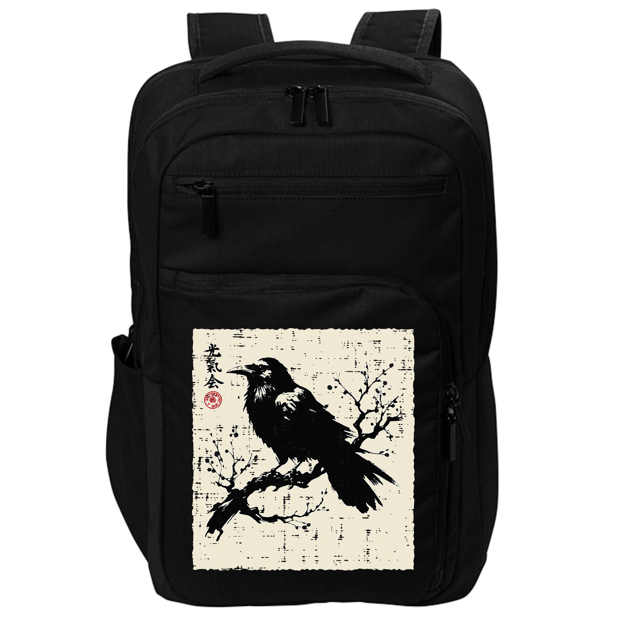Japanese Bird Black Raven Vintage Crow Art Impact Tech Backpack