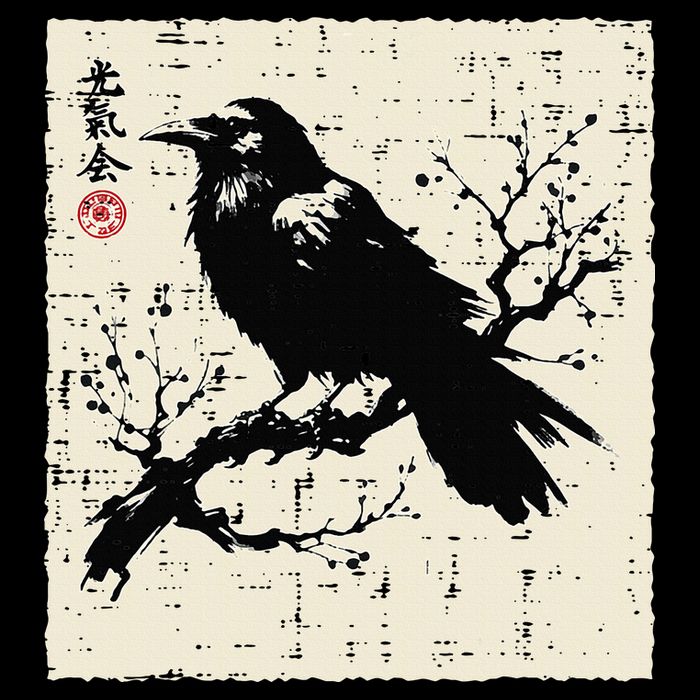 Japanese Bird Black Raven Vintage Crow Art Backpack