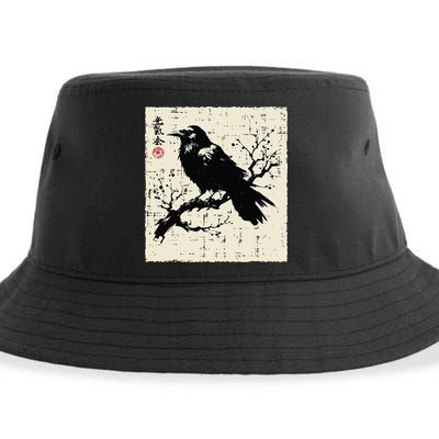 Japanese Bird Black Raven Vintage Crow Art Sustainable Bucket Hat