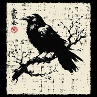 Japanese Bird Black Raven Vintage Crow Art Bucket Hat