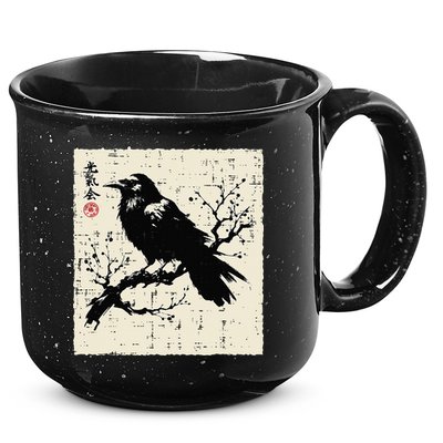 Japanese Bird Black Raven Vintage Crow Art 15oz Campfire Ceramic Mug