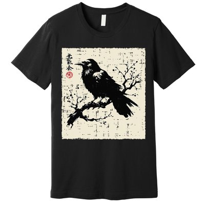 Japanese Bird Black Raven Vintage Crow Art Premium T-Shirt