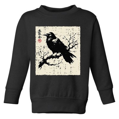 Japanese Bird Black Raven Vintage Crow Art Toddler Sweatshirt