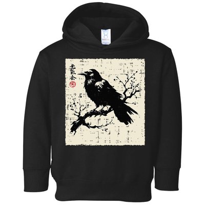 Japanese Bird Black Raven Vintage Crow Art Toddler Hoodie