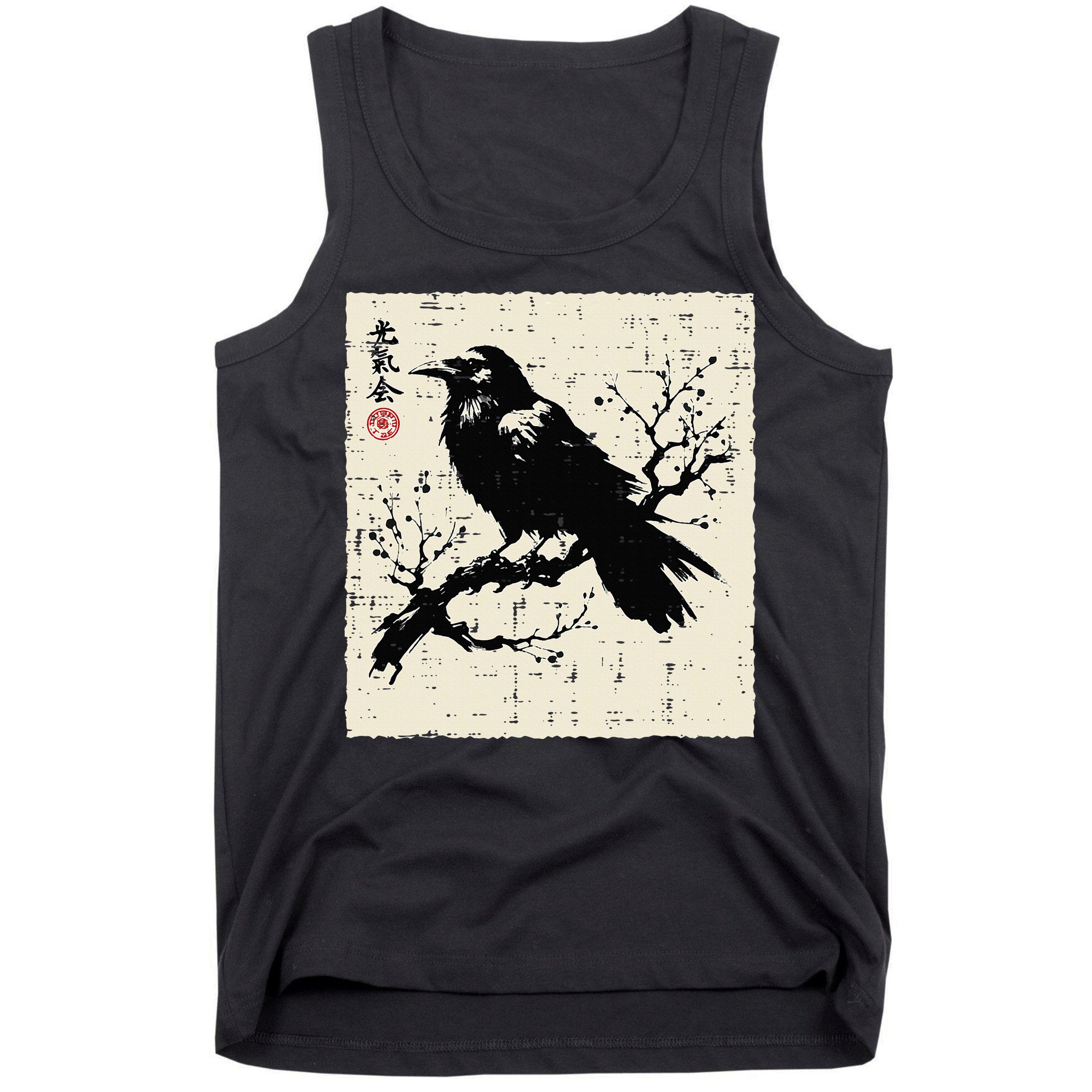 Japanese Bird Black Raven Vintage Crow Art Tank Top
