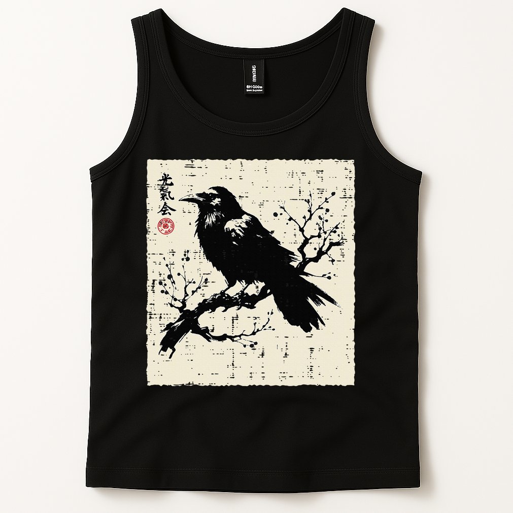Japanese Bird Black Raven Vintage Crow Art Tank Top