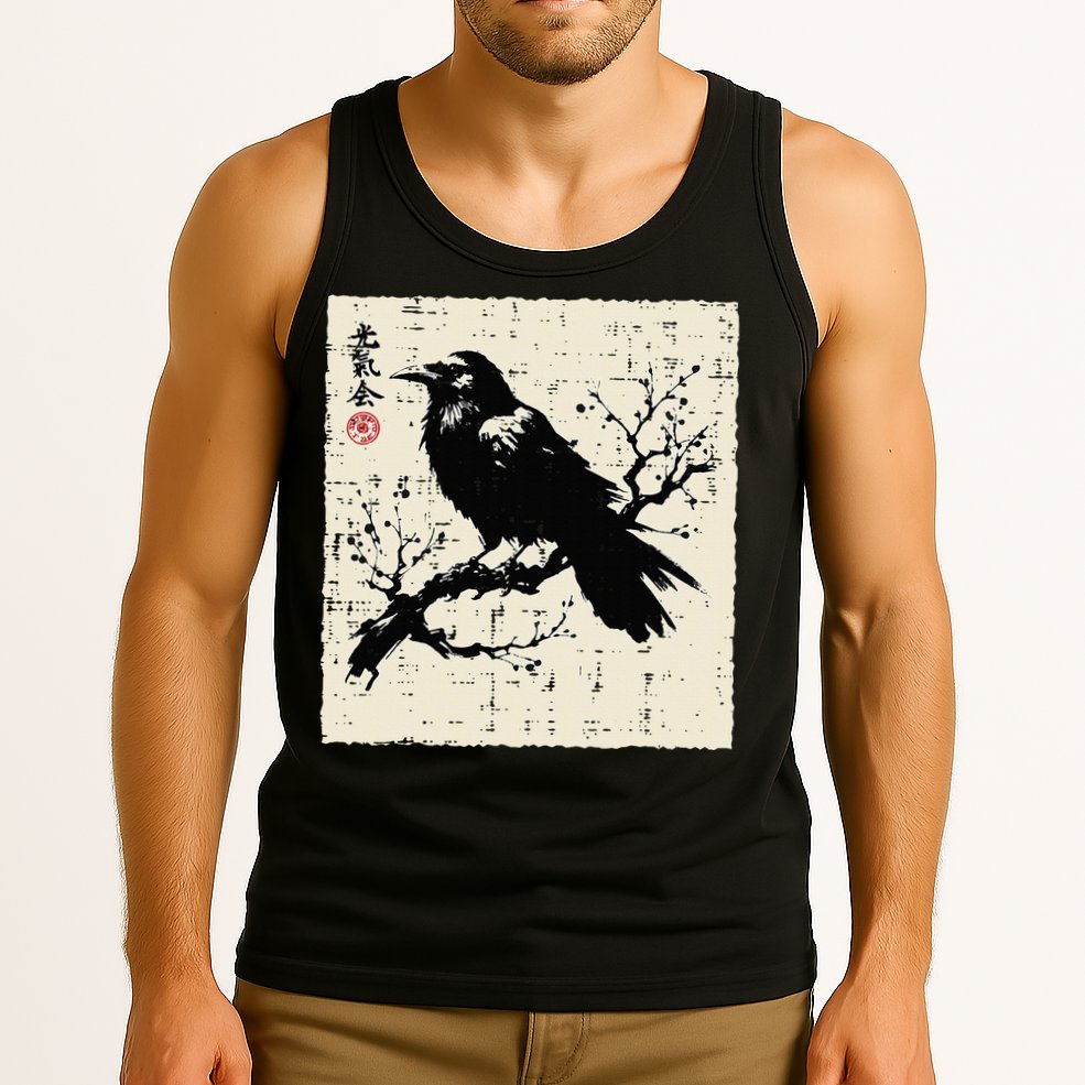 Japanese Bird Black Raven Vintage Crow Art Tank Top