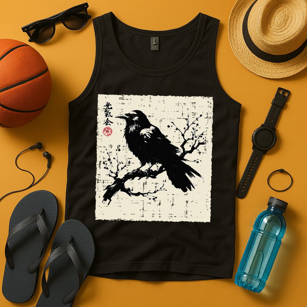 Japanese Bird Black Raven Vintage Crow Art Tank Top