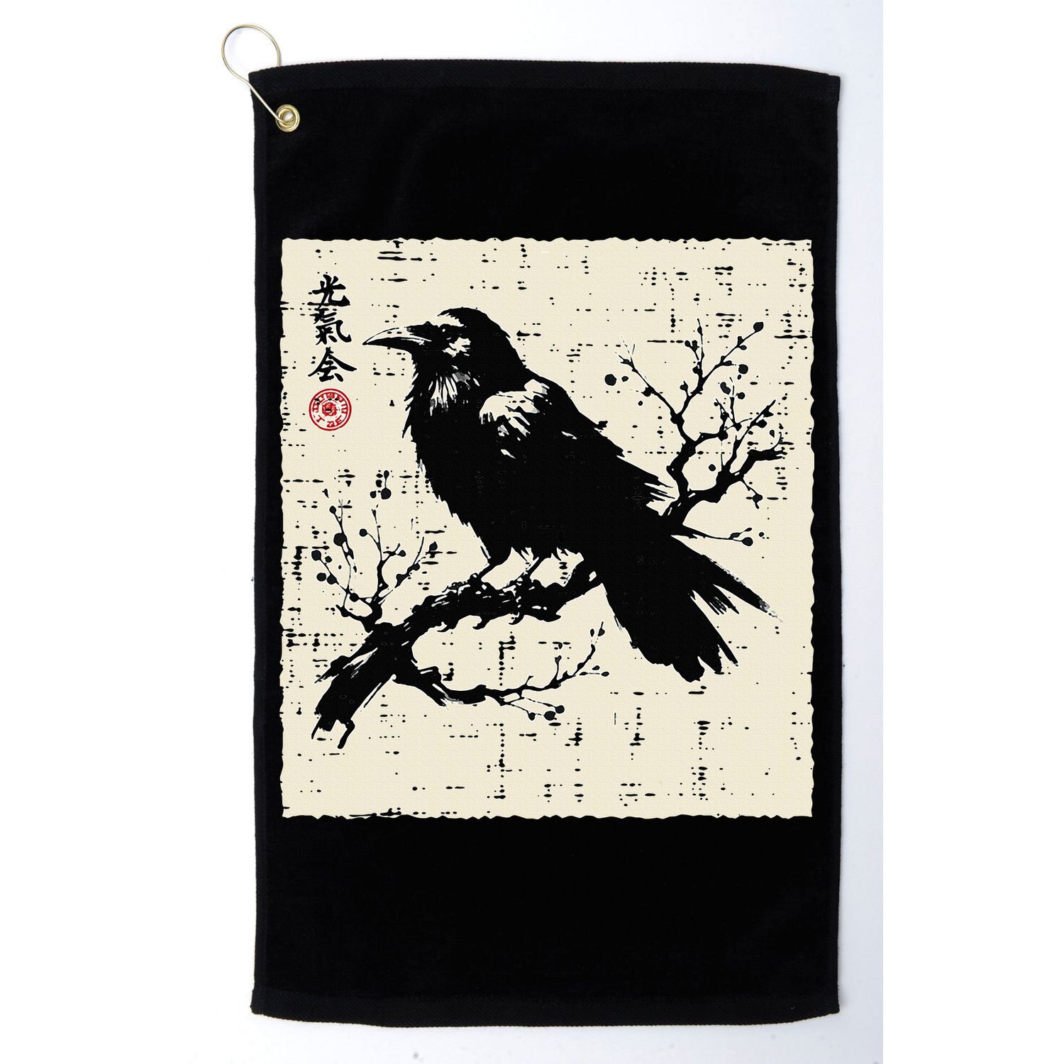 Japanese Bird Black Raven Vintage Crow Art Golf Towel