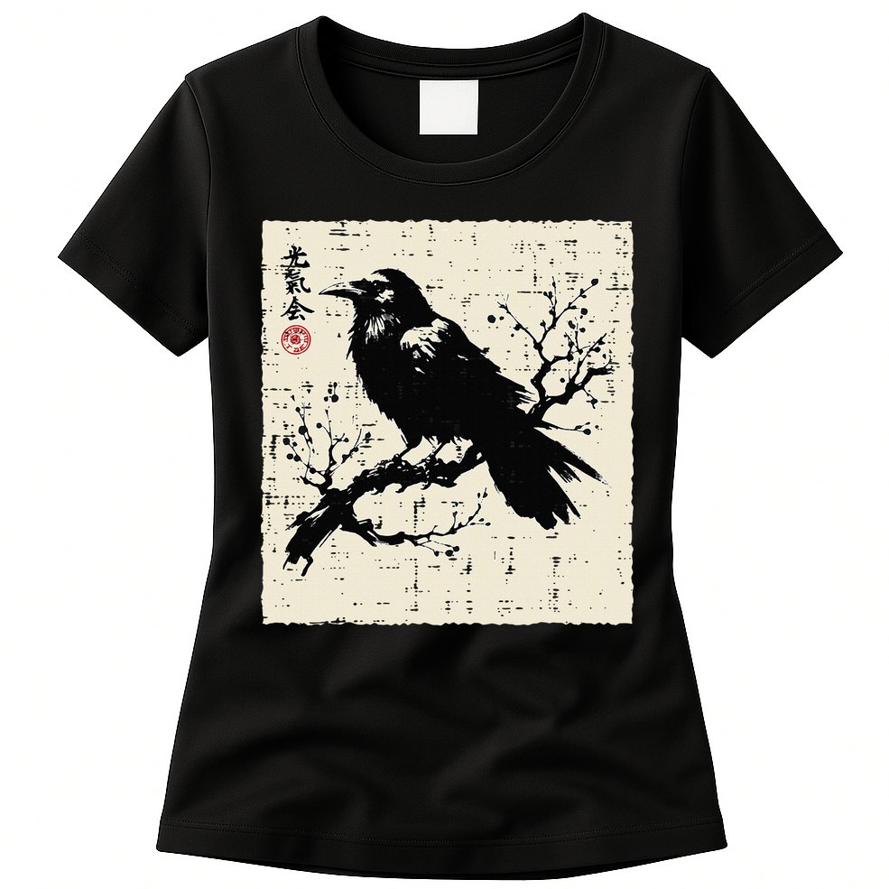 Japanese Bird Black Raven Vintage Crow Art Womens T-Shirt