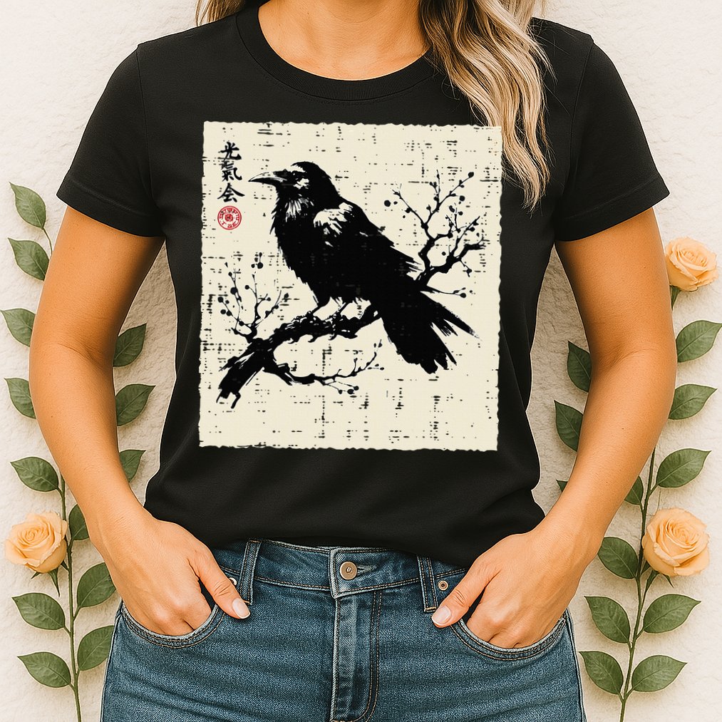 Japanese Bird Black Raven Vintage Crow Art Womens T-Shirt