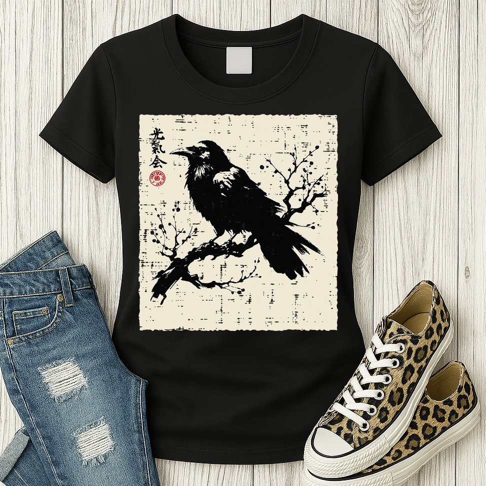 Japanese Bird Black Raven Vintage Crow Art Womens T-Shirt