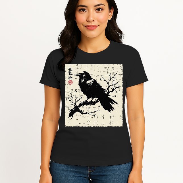 Japanese Bird Black Raven Vintage Crow Art Womens T-Shirt