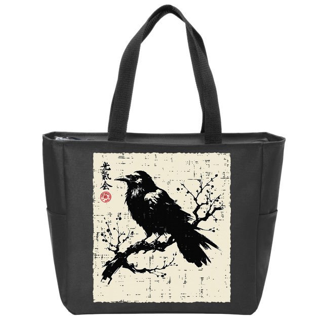 Japanese Bird Black Raven Vintage Crow Art Zip Tote Bag