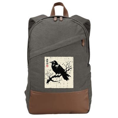 Japanese Bird Black Raven Vintage Crow Art Cotton Canvas Backpack