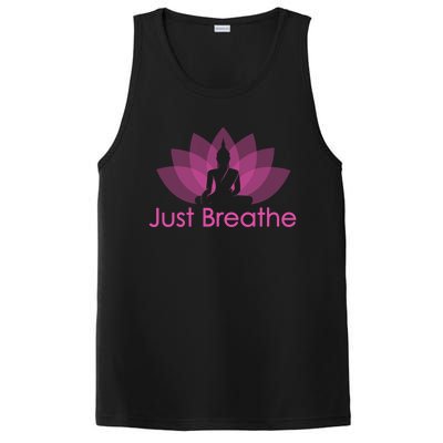 Just Breathe Buddha Lotus Flower Mindfulness Yoga Quote Gift PosiCharge Competitor Tank