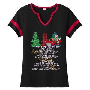 Jingle Bell Biden Xmas Santa Trump 3 Ugly Christmas Sweater Gift Ladies Halftime Notch Neck Tee