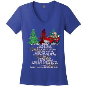 Jingle Bell Biden Xmas Santa Trump 3 Ugly Christmas Sweater Gift Women's V-Neck T-Shirt