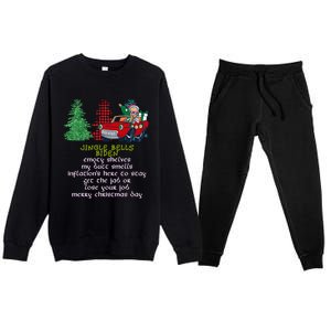 Jingle Bell Biden Xmas Santa Trump 3 Ugly Christmas Sweater Gift Premium Crewneck Sweatsuit Set