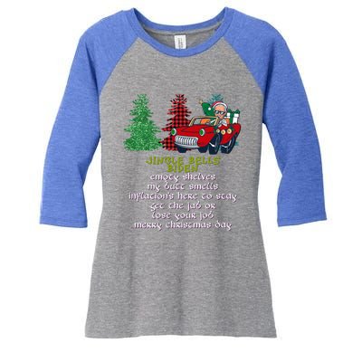 Jingle Bell Biden Xmas Santa Trump 3 Ugly Christmas Sweater Gift Women's Tri-Blend 3/4-Sleeve Raglan Shirt