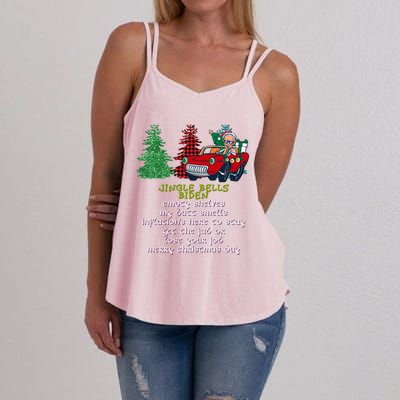 Jingle Bell Biden Xmas Santa Trump 3 Ugly Christmas Sweater Gift Women's Strappy Tank