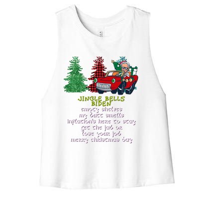 Jingle Bell Biden Xmas Santa Trump 3 Ugly Christmas Sweater Gift Women's Racerback Cropped Tank