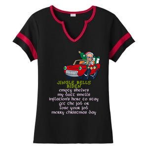 Jingle Bell Biden Xmas Santa Trump Ugly Christmas Sweater Gift Ladies Halftime Notch Neck Tee