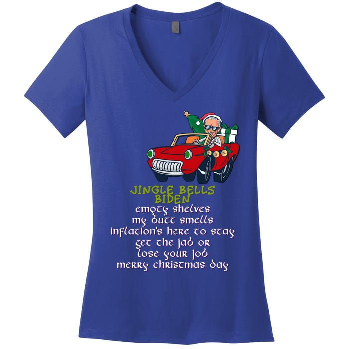 Jingle Bell Biden Xmas Santa Trump Ugly Christmas Sweater Gift Women's V-Neck T-Shirt