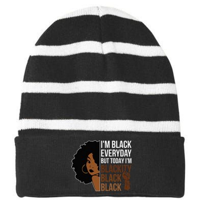 Juneteenth Blackity Black Woman African American History Striped Beanie with Solid Band