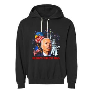 Joe Biden Confused Patriotic Merry Christmas For 4th Of July Garment-Dyed Fleece Hoodie