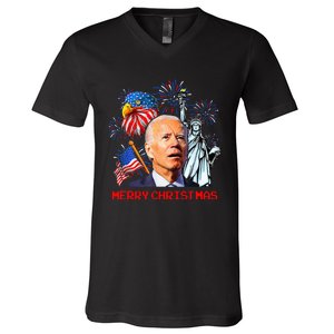 Joe Biden Confused Patriotic Merry Christmas For 4th Of July V-Neck T-Shirt