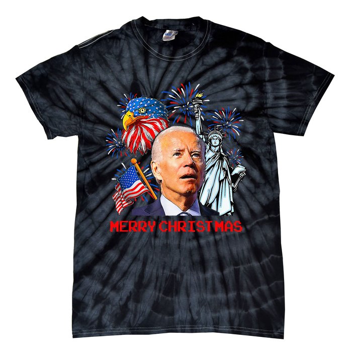 Joe Biden Confused Patriotic Merry Christmas For 4th Of July Tie-Dye T-Shirt