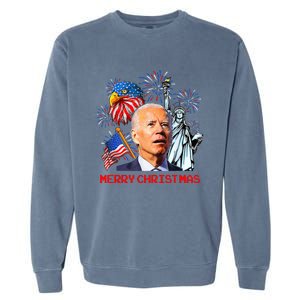 Joe Biden Confused Patriotic Merry Christmas For 4th Of July Garment-Dyed Sweatshirt