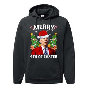 Joe Biden Christmas Santa Hat Merry 4th Of Easter Ugly Christmas Sweater Performance Fleece Hoodie