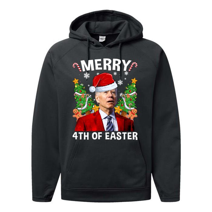 Joe Biden Christmas Santa Hat Merry 4th Of Easter Ugly Christmas Sweater Performance Fleece Hoodie