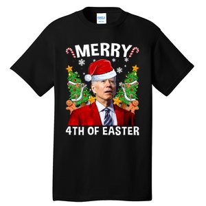 Joe Biden Christmas Santa Hat Merry 4th Of Easter Ugly Christmas Sweater Tall T-Shirt