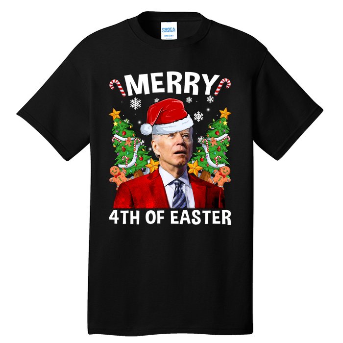 Joe Biden Christmas Santa Hat Merry 4th Of Easter Ugly Christmas Sweater Tall T-Shirt