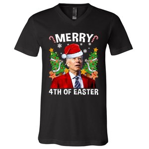 Joe Biden Christmas Santa Hat Merry 4th Of Easter Ugly Christmas Sweater V-Neck T-Shirt