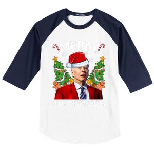 Joe Biden Christmas Santa Hat Merry 4th Of Easter Ugly Christmas Sweater Baseball Sleeve Shirt