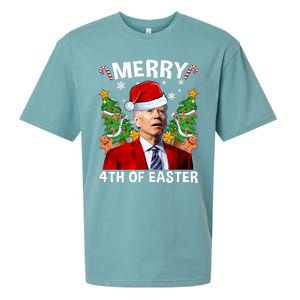 Joe Biden Christmas Santa Hat Merry 4th Of Easter Ugly Christmas Sweater Sueded Cloud Jersey T-Shirt