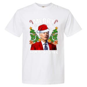 Joe Biden Christmas Santa Hat Merry 4th Of Easter Ugly Christmas Sweater Garment-Dyed Heavyweight T-Shirt