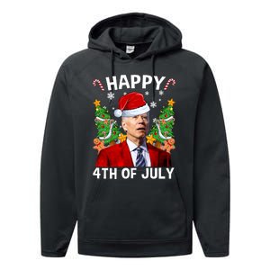 Joe Biden Christmas Santa Hat Merry 4th Of July Ugly Christmas Sweater Performance Fleece Hoodie