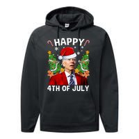 Joe Biden Christmas Santa Hat Merry 4th Of July Ugly Christmas Sweater Performance Fleece Hoodie