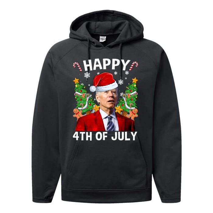 Joe Biden Christmas Santa Hat Merry 4th Of July Ugly Christmas Sweater Performance Fleece Hoodie