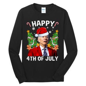 Joe Biden Christmas Santa Hat Merry 4th Of July Ugly Christmas Sweater Tall Long Sleeve T-Shirt