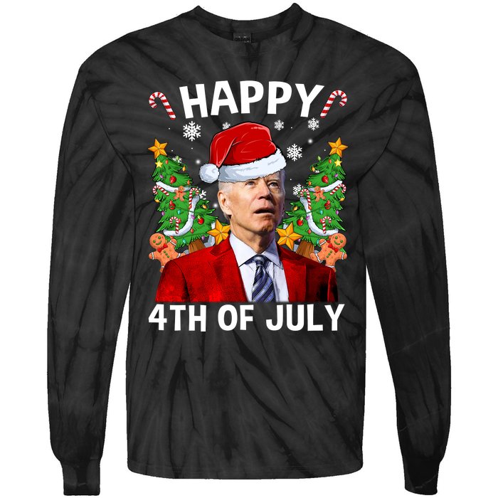 Joe Biden Christmas Santa Hat Merry 4th Of July Ugly Christmas Sweater Tie-Dye Long Sleeve Shirt