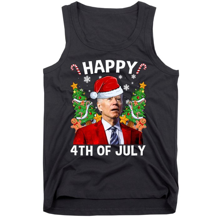 Joe Biden Christmas Santa Hat Merry 4th Of July Ugly Christmas Sweater Tank Top